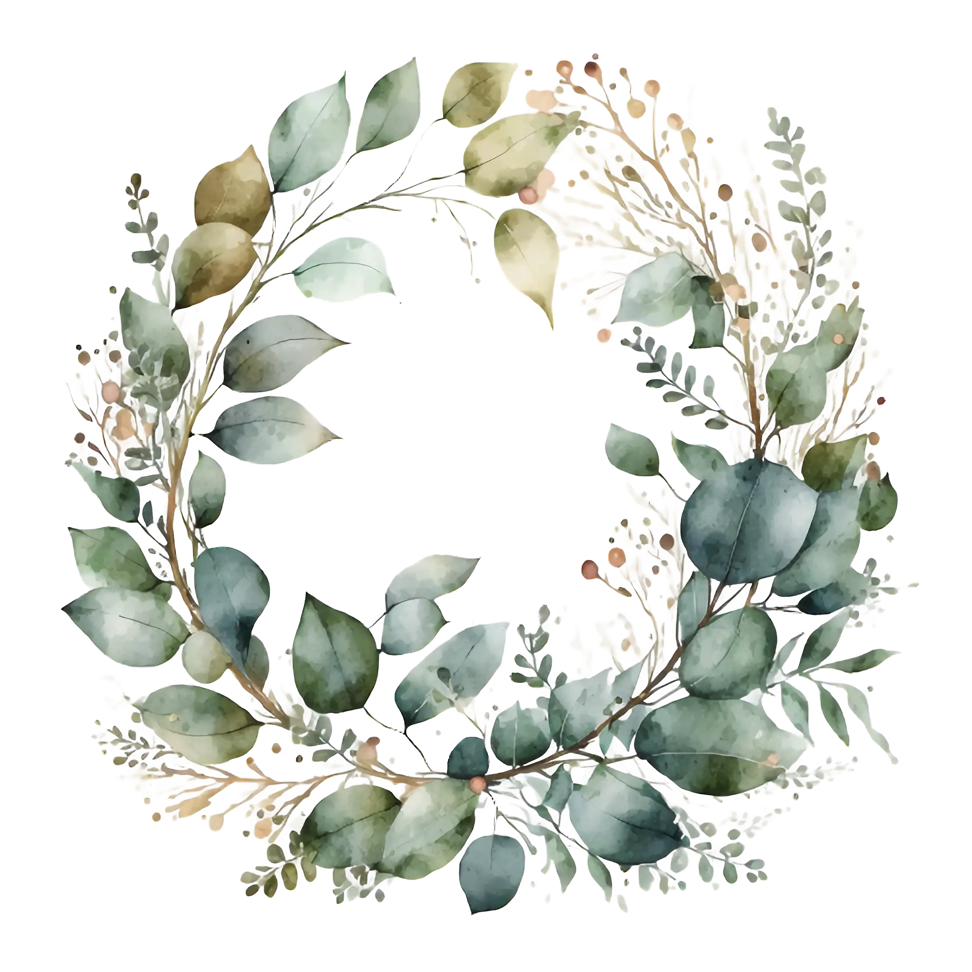 Green Leaf Wreath in Watercolor