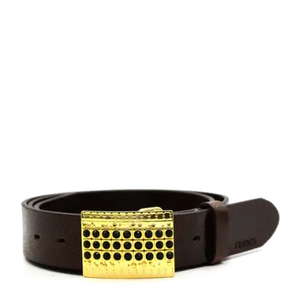 Brown Leather Belt with Golden Buckle