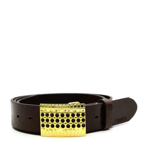 Brown Leather Belt with Golden Buckle