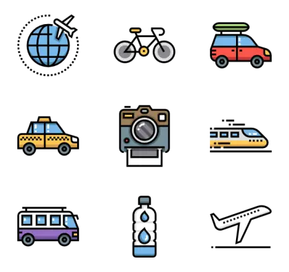 Colorful Travel and Transportation Icons