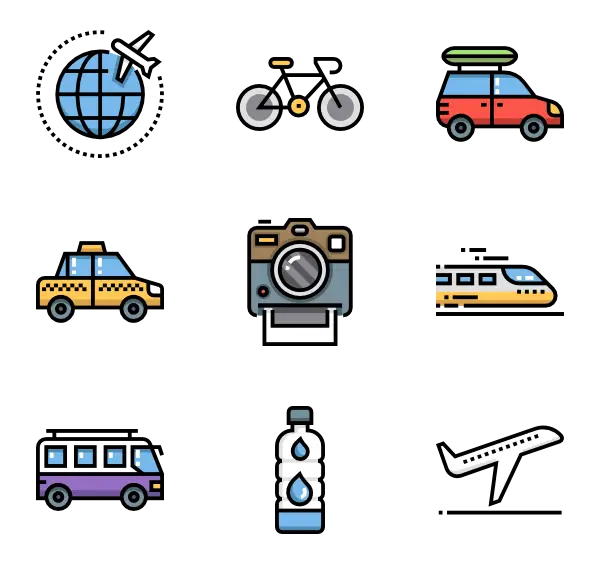 Colorful Travel and Transportation Icons