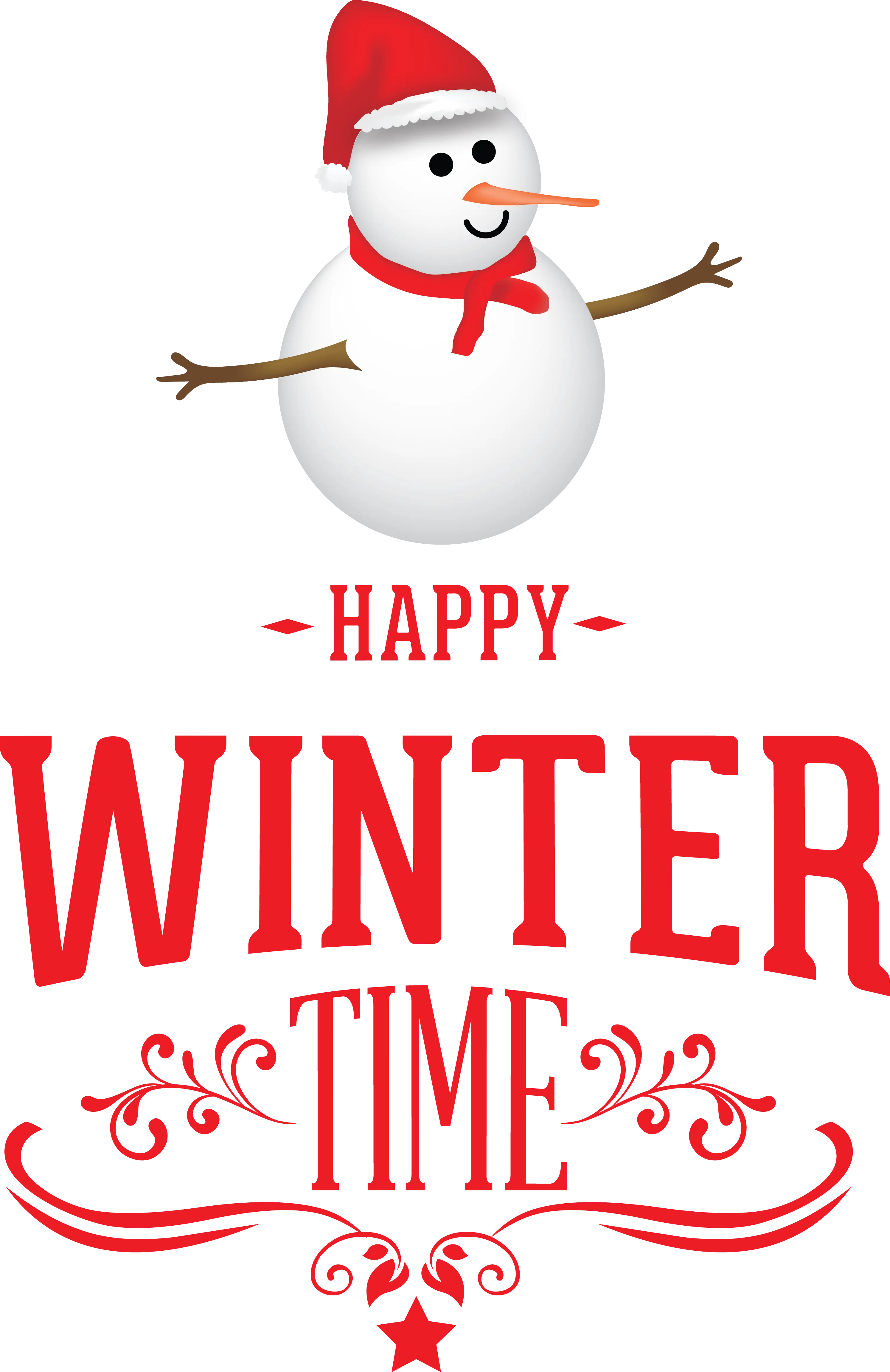 Happy Winter Time with Snowman Illustration
