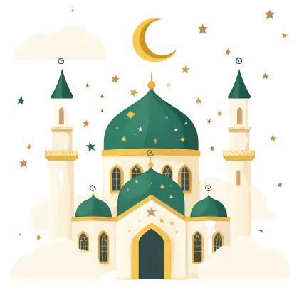 Beautiful Mosque Illustration with Crescent Moon