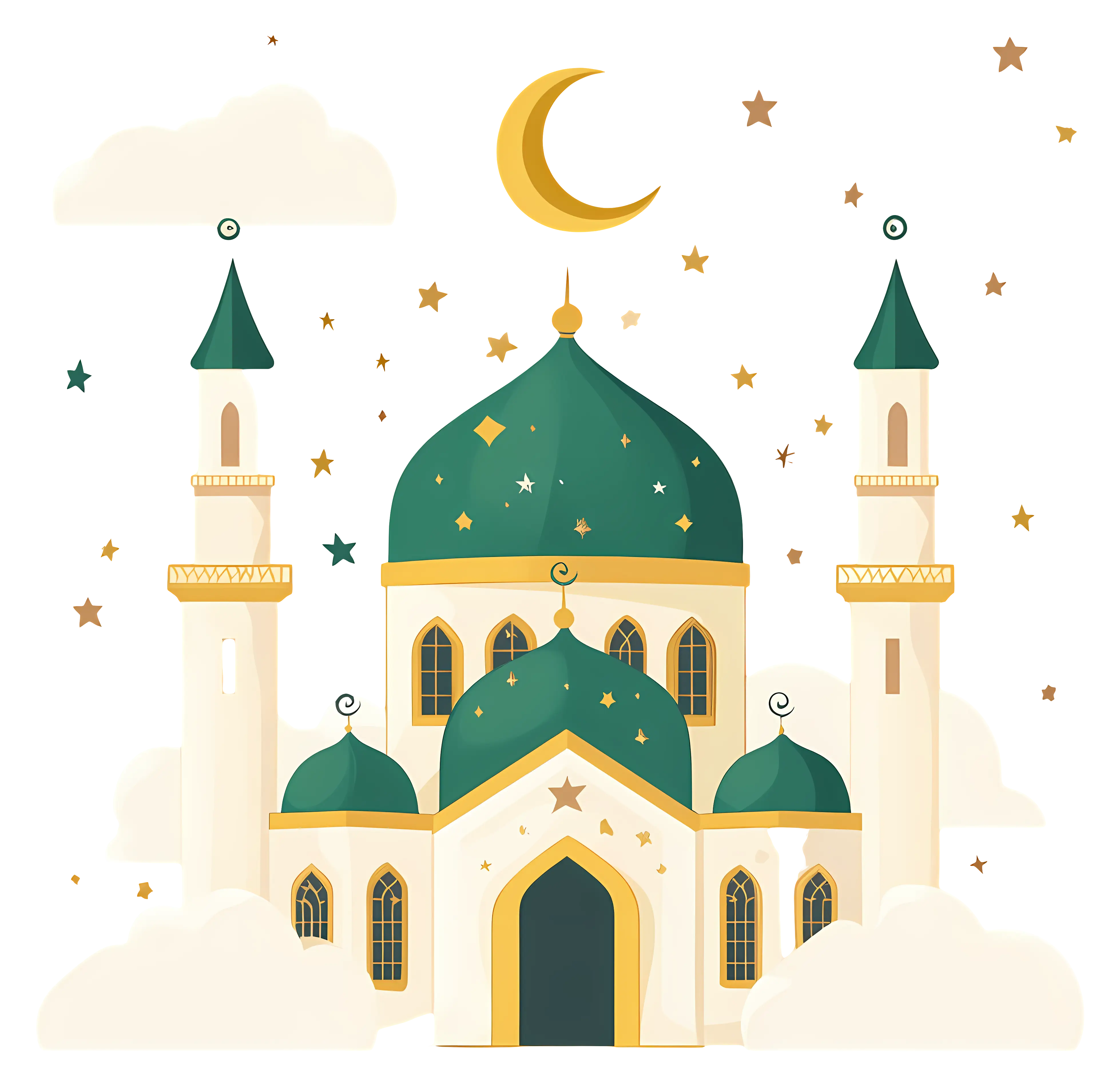 Beautiful Mosque Illustration with Crescent Moon