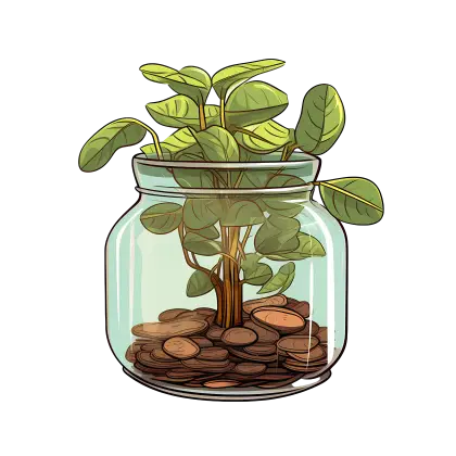 Green Money Plant in a Jar with Coins