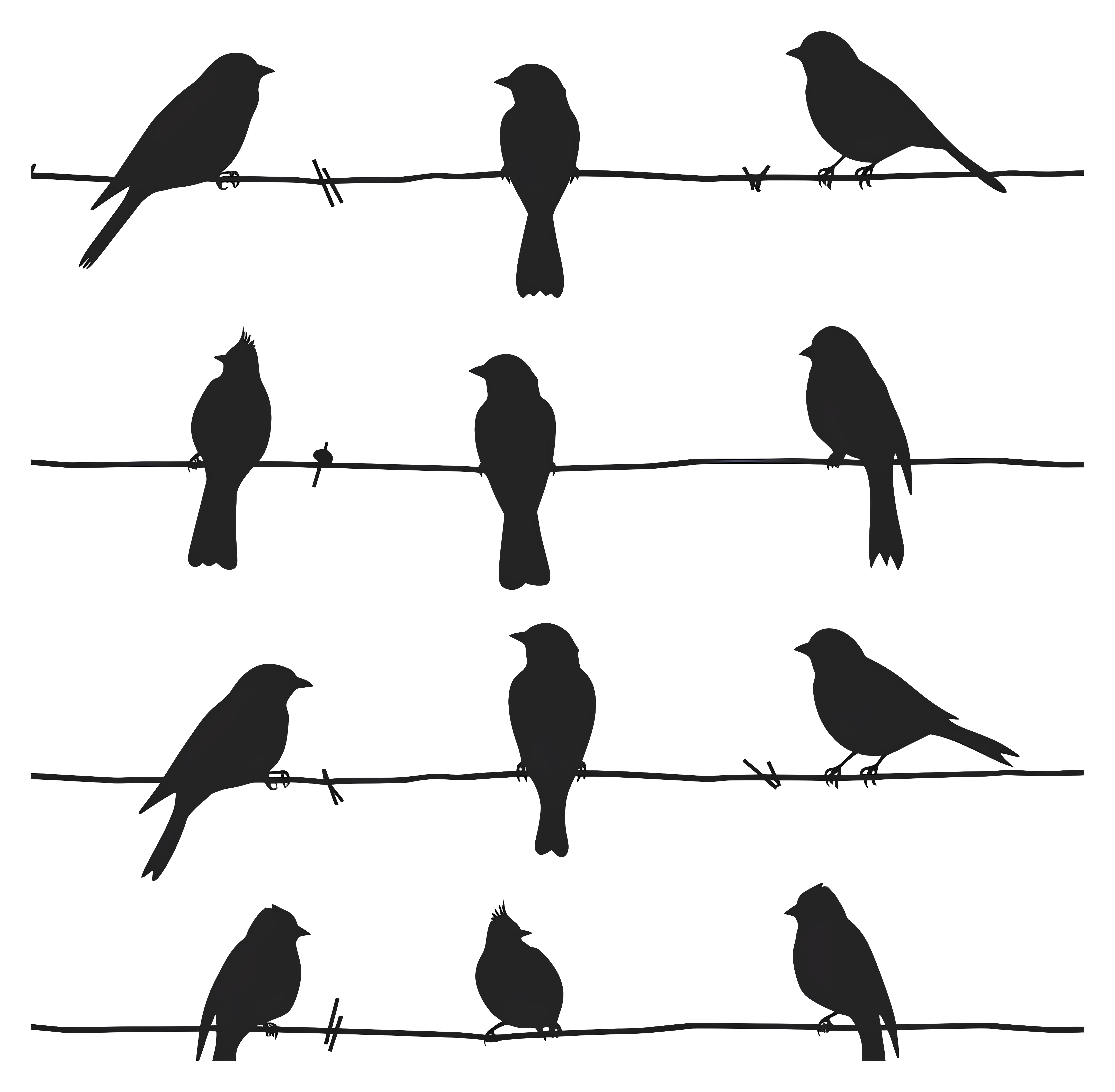 Bird Silhouettes Perched on Wires