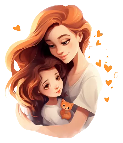 Mother Hugging Child with a Cat