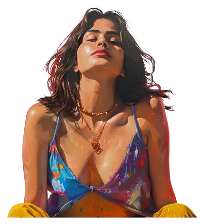 Relaxed Woman in Colorful Dress