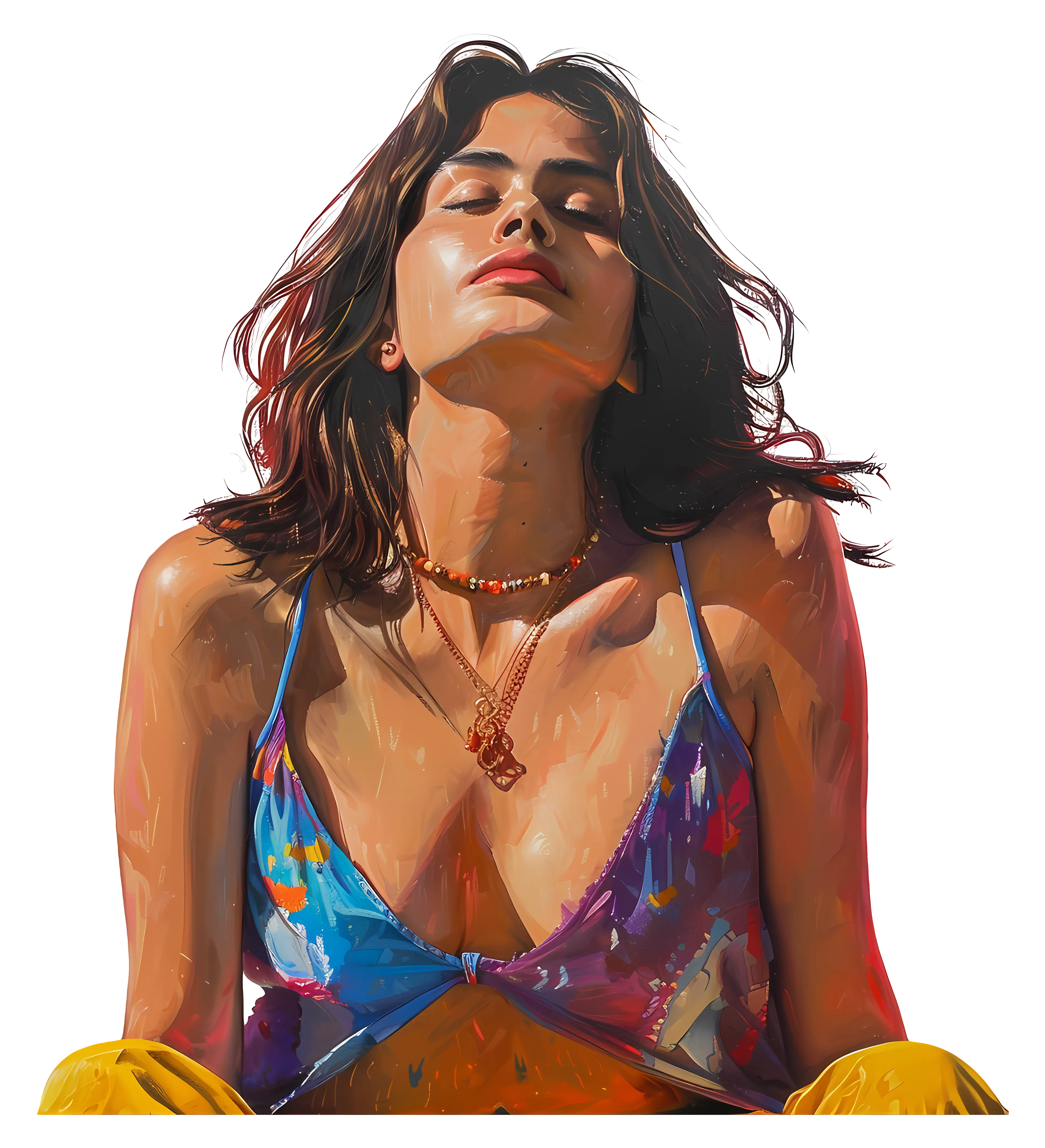 Relaxed Woman in Colorful Dress