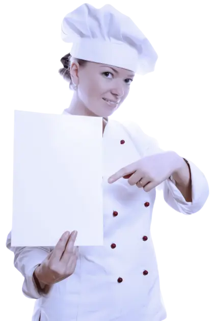 Professional Chef in Uniform Holding a Blank Sign