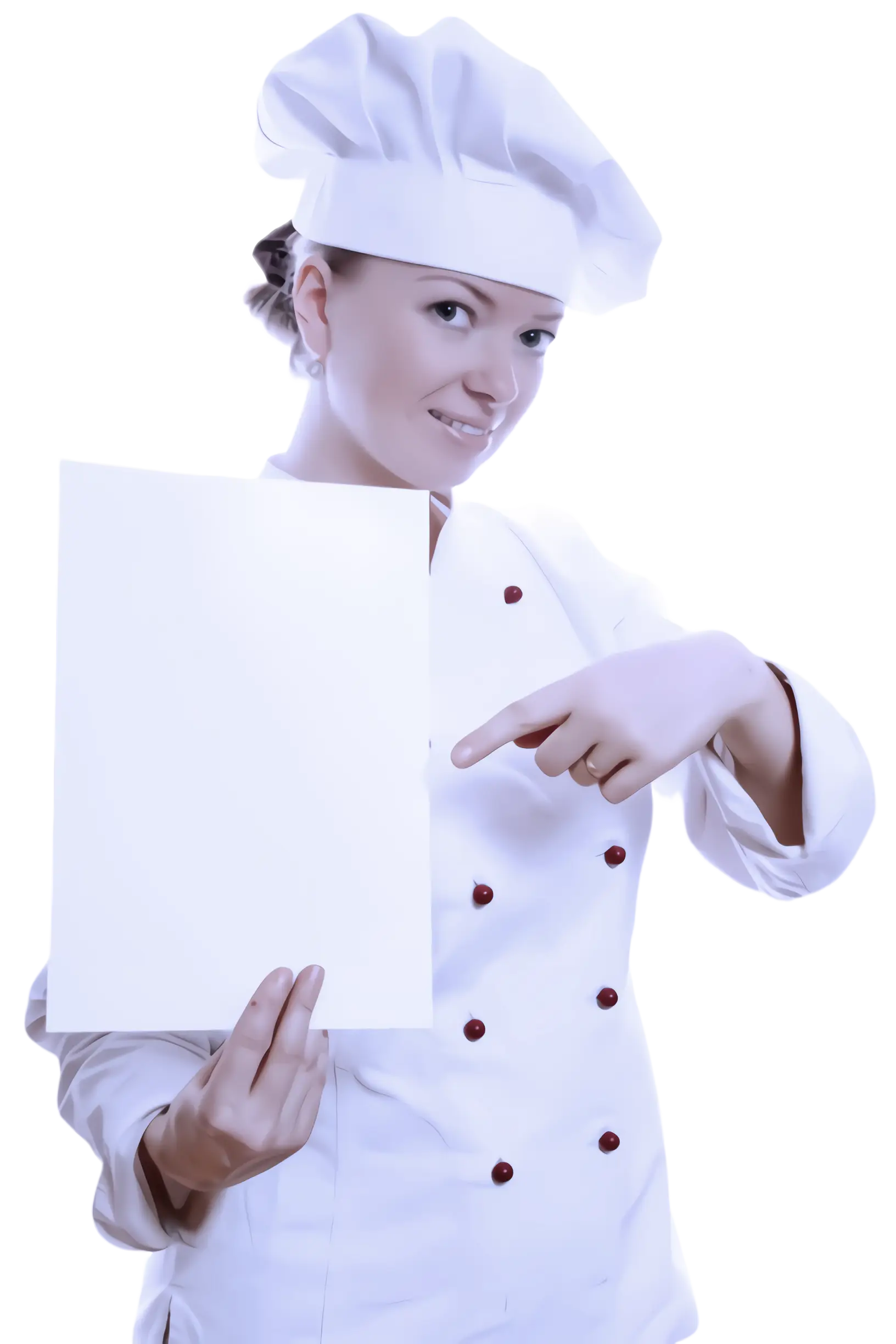 Professional Chef in Uniform Holding a Blank Sign