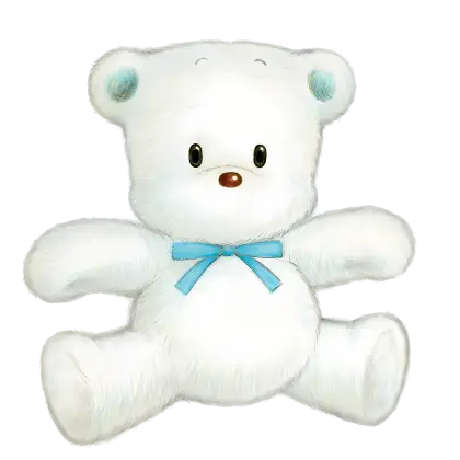 White Teddy Bear with Blue Bow