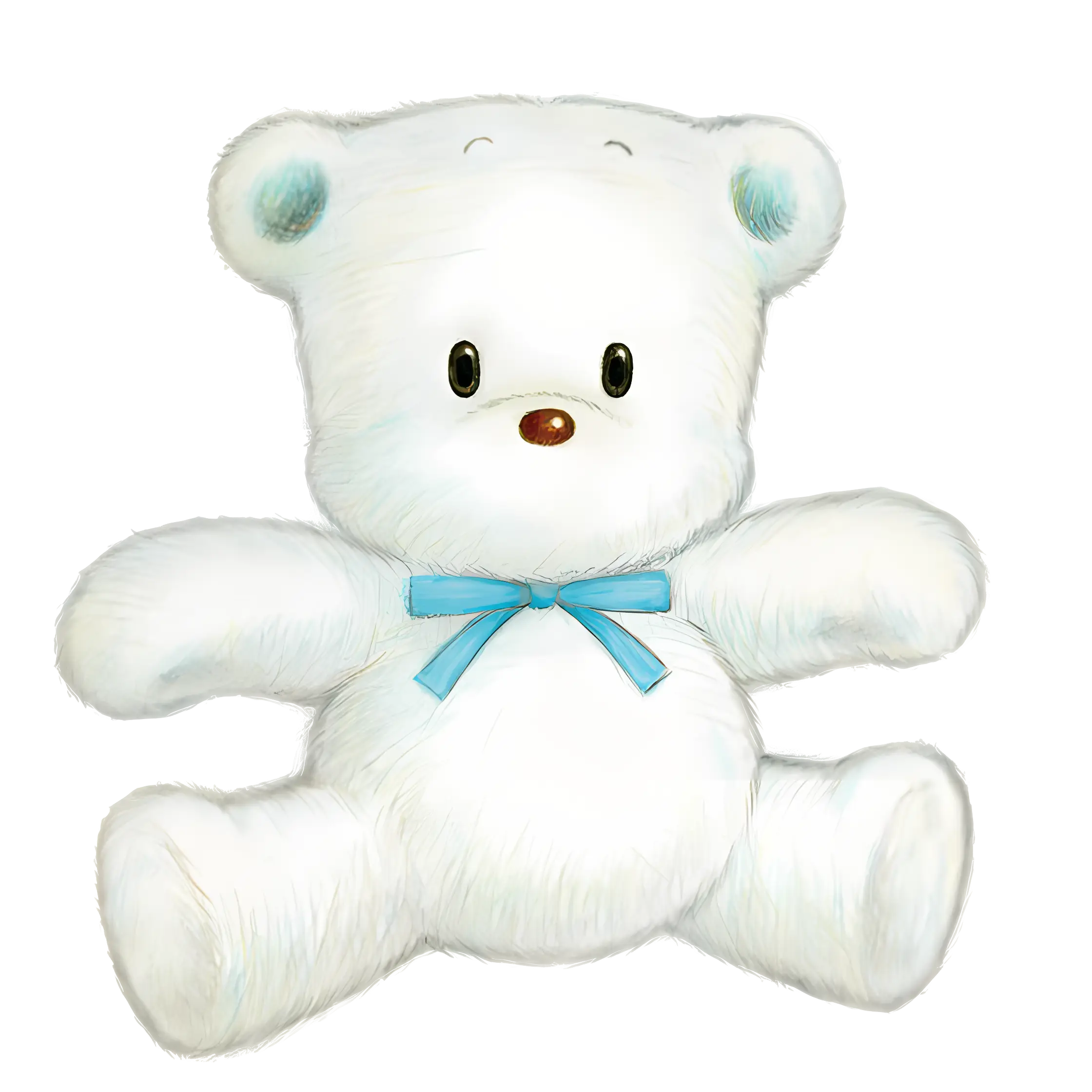 White Teddy Bear with Blue Bow