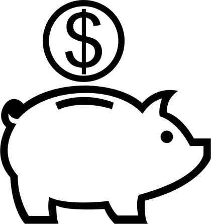 Black and White Piggy Bank with Coin Icon