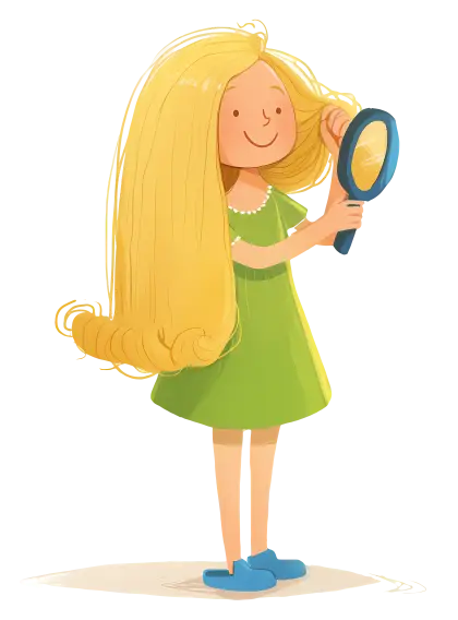 Girl with Long Hair Holding a Mirror