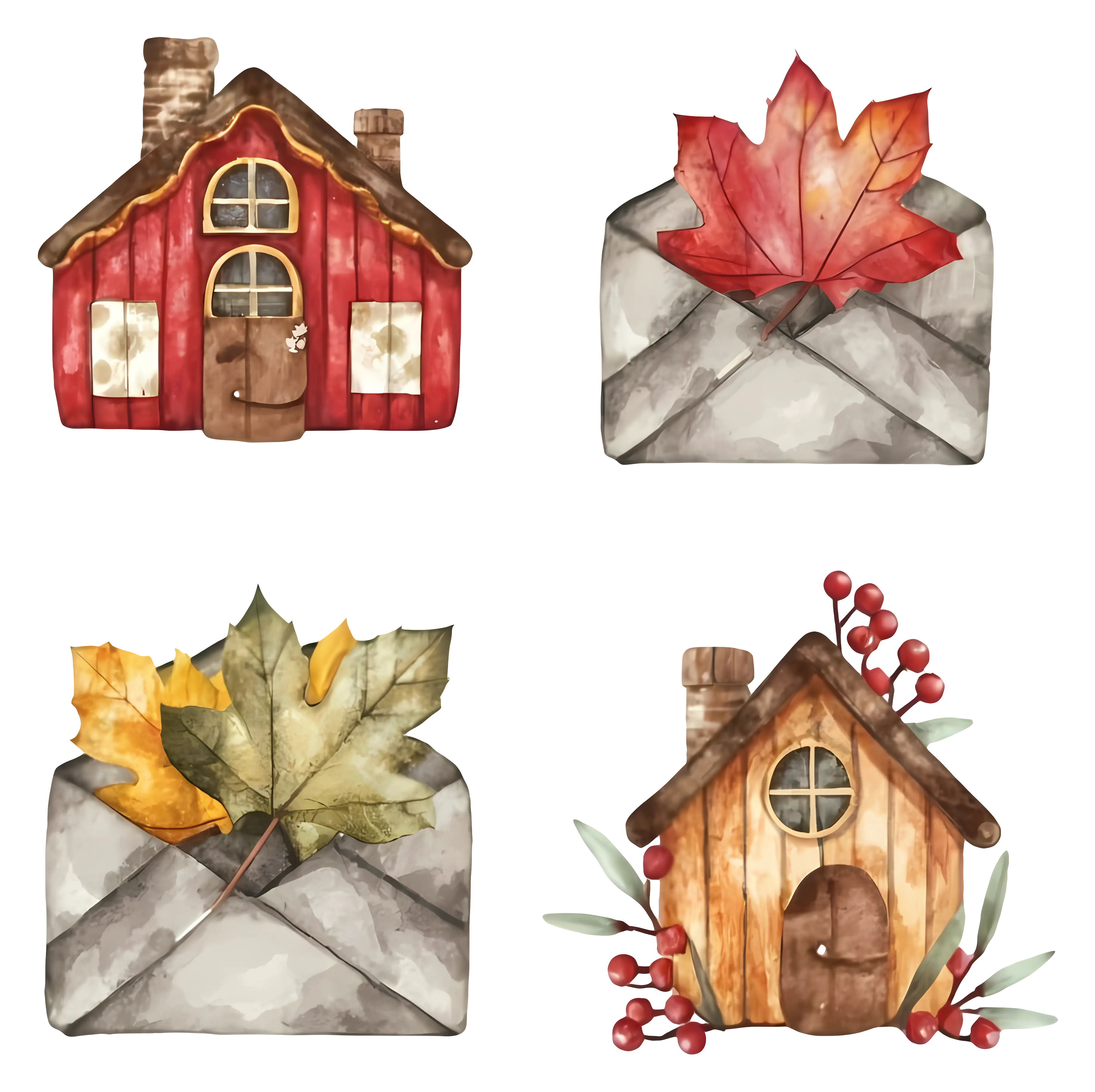 Rustic Seasonal Envelopes and Houses Illustration