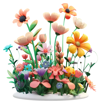 3D Colorful Spring Flower Bouquet