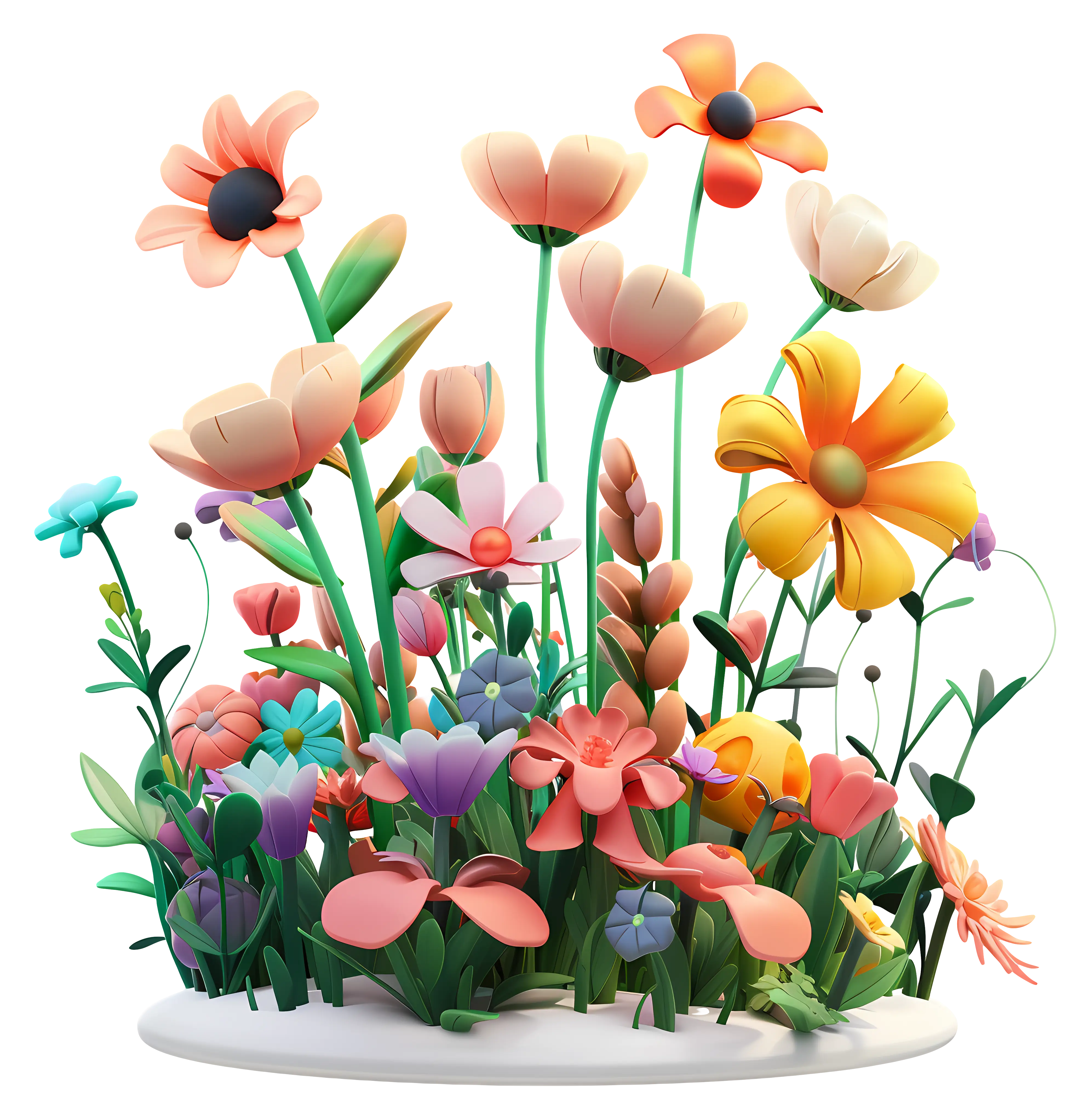 3D Colorful Spring Flower Bouquet