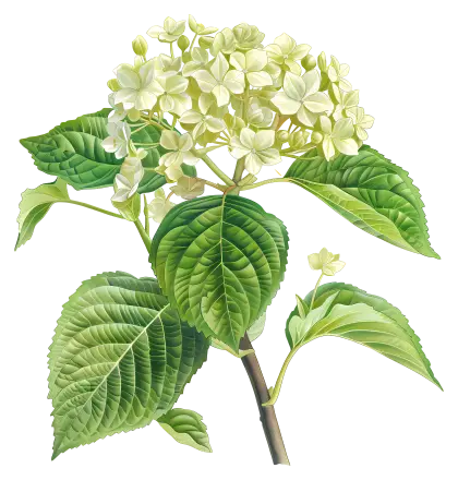 Realistic Hydrangea Flower Illustration with Green Foliage