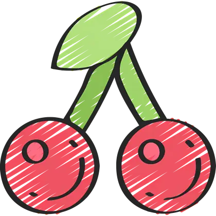 Smiling Cherries with Green Leaves