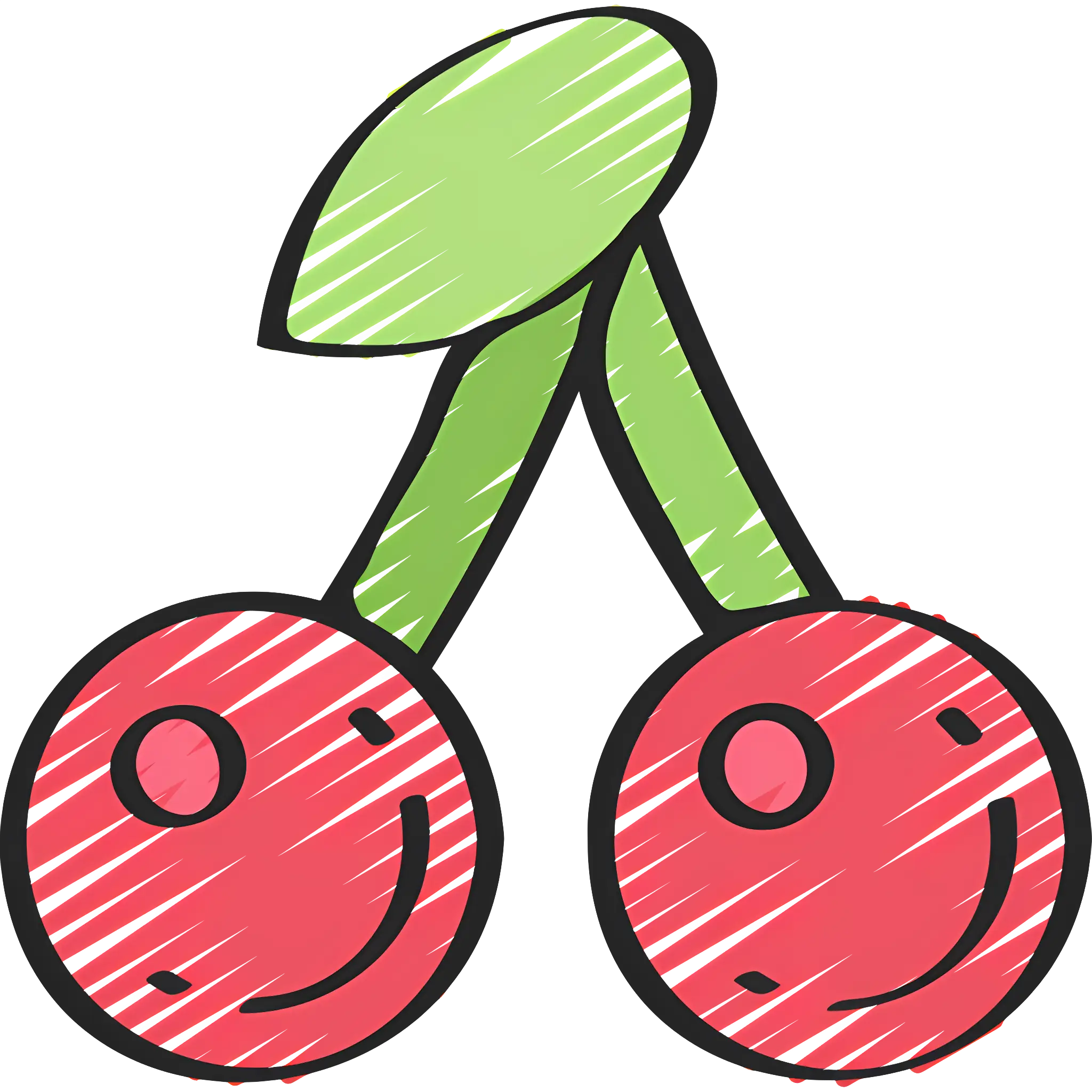 Smiling Cherries with Green Leaves