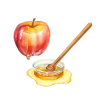 Apple with Honey Bowl and Dipper for Rosh Hashanah Traditions