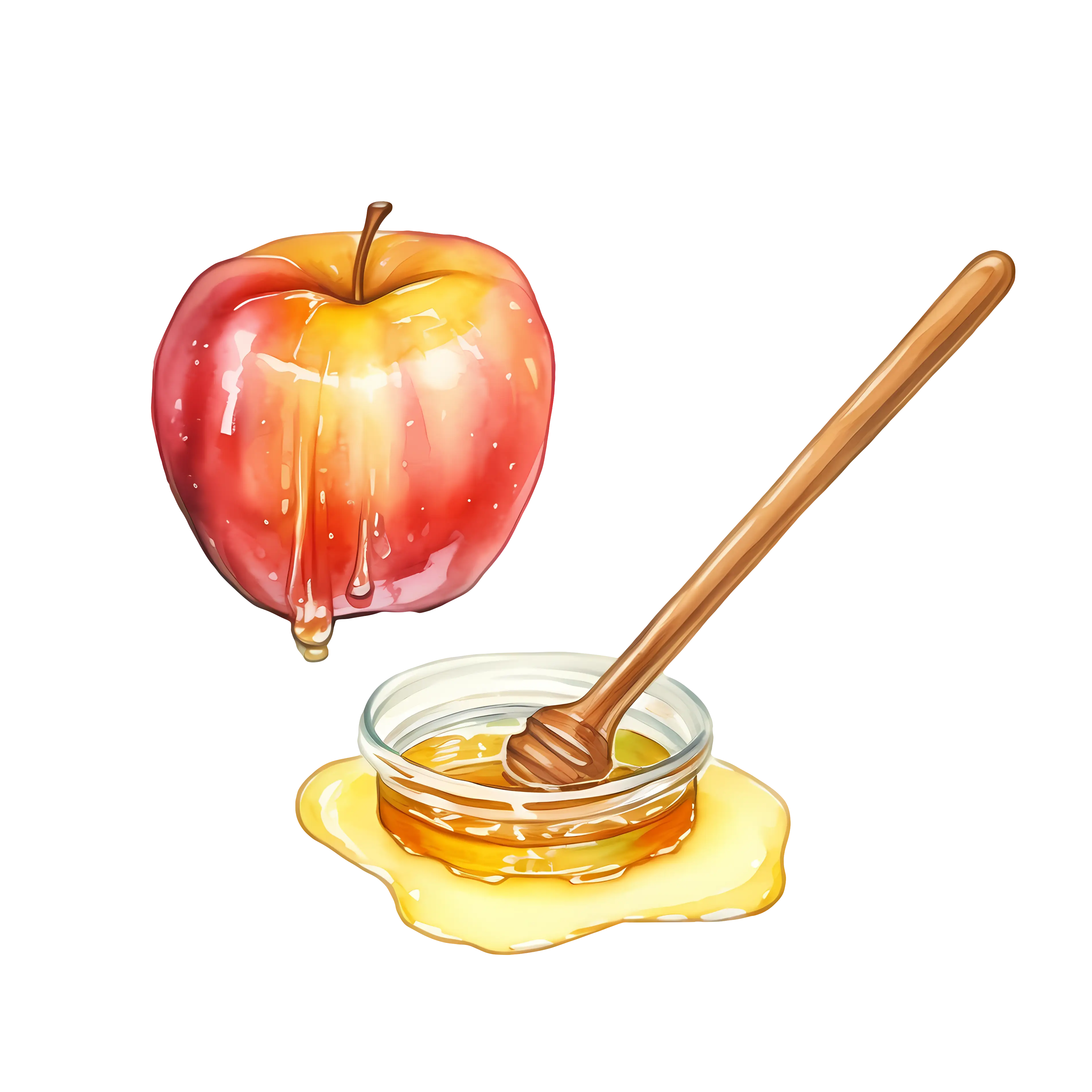 Apple with Honey Bowl and Dipper for Rosh Hashanah Traditions