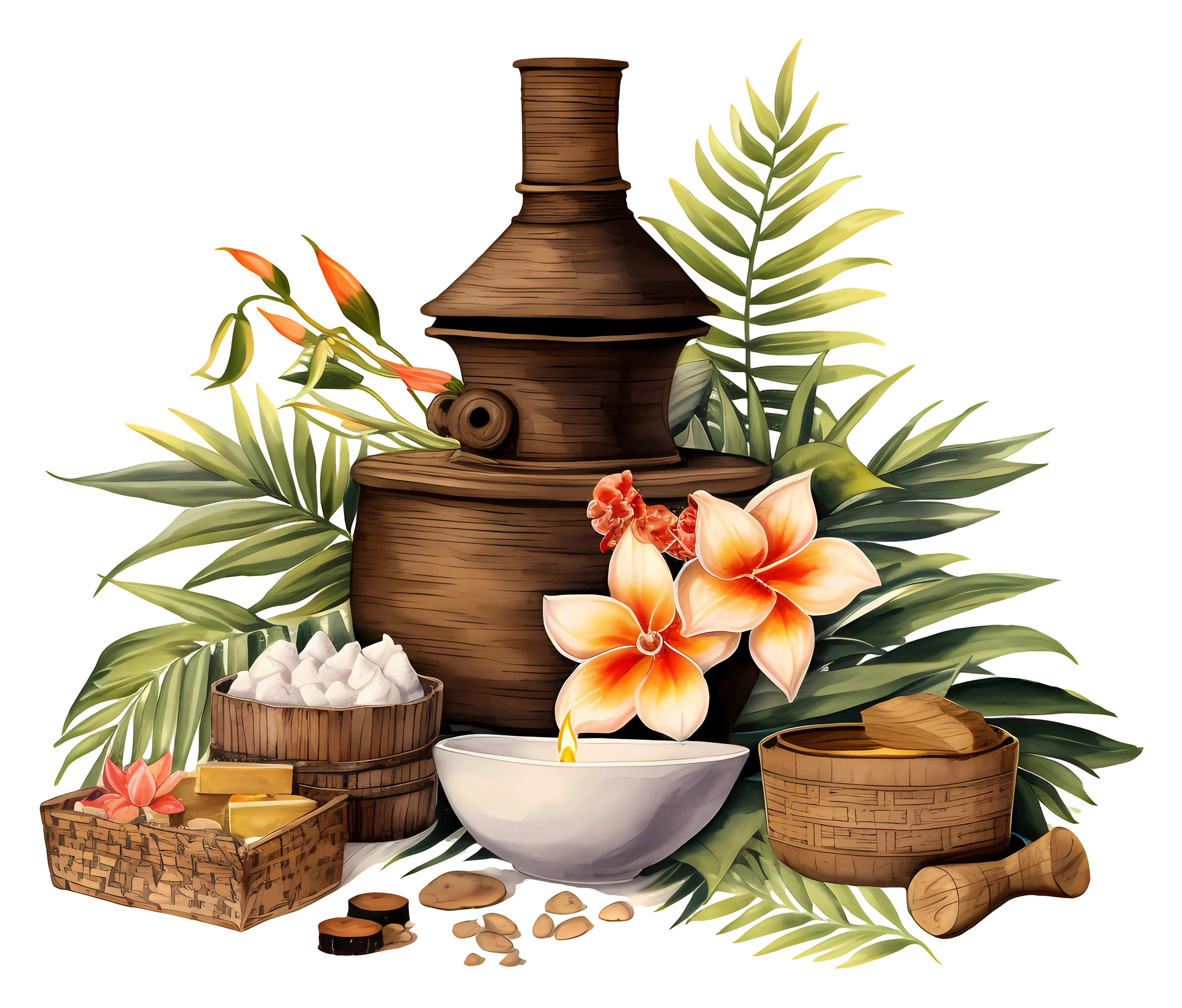 Traditional Spa Essentials with Tropical Flowers