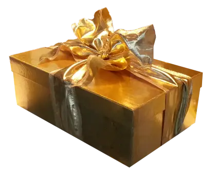 Gold gift box with shiny ribbon