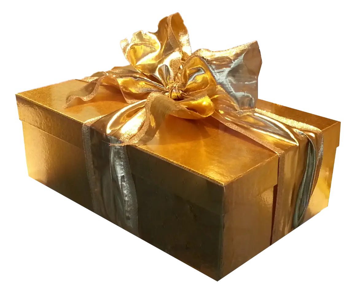 Gold gift box with shiny ribbon