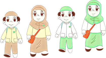 Cartoon Kids in Modest Clothing with Bags