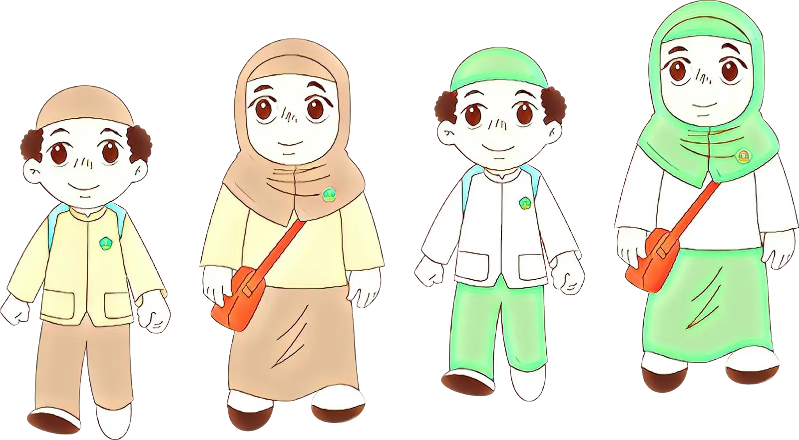 Cartoon Kids in Modest Clothing with Bags