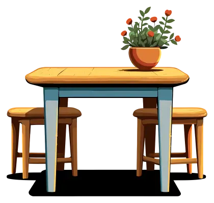 Dining Table with Chairs and Vase
