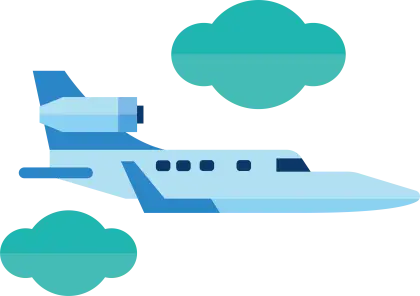 Blue Airplane Flying Among Clouds