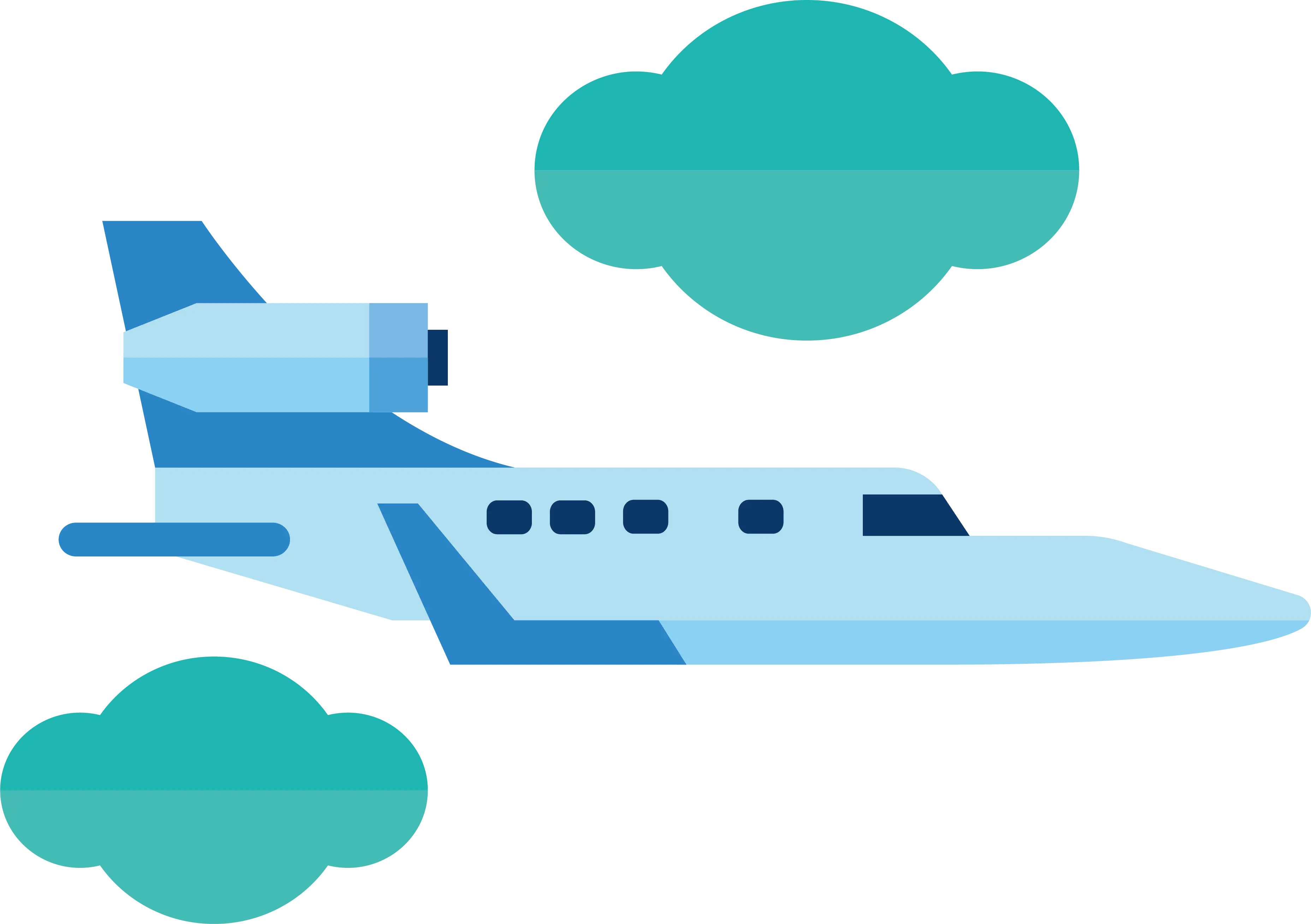 Blue Airplane Flying Among Clouds