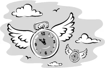Surreal Illustration of Flying Clocks