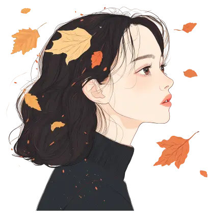Autumn Girl with Falling Leaves