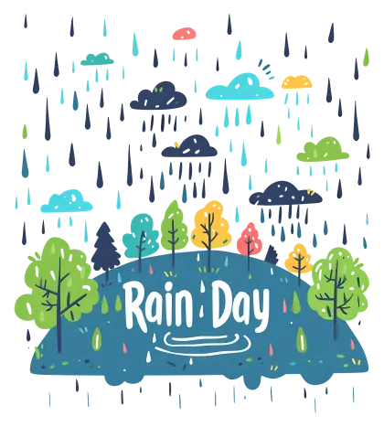 Rainy Day Nature Scene Illustration