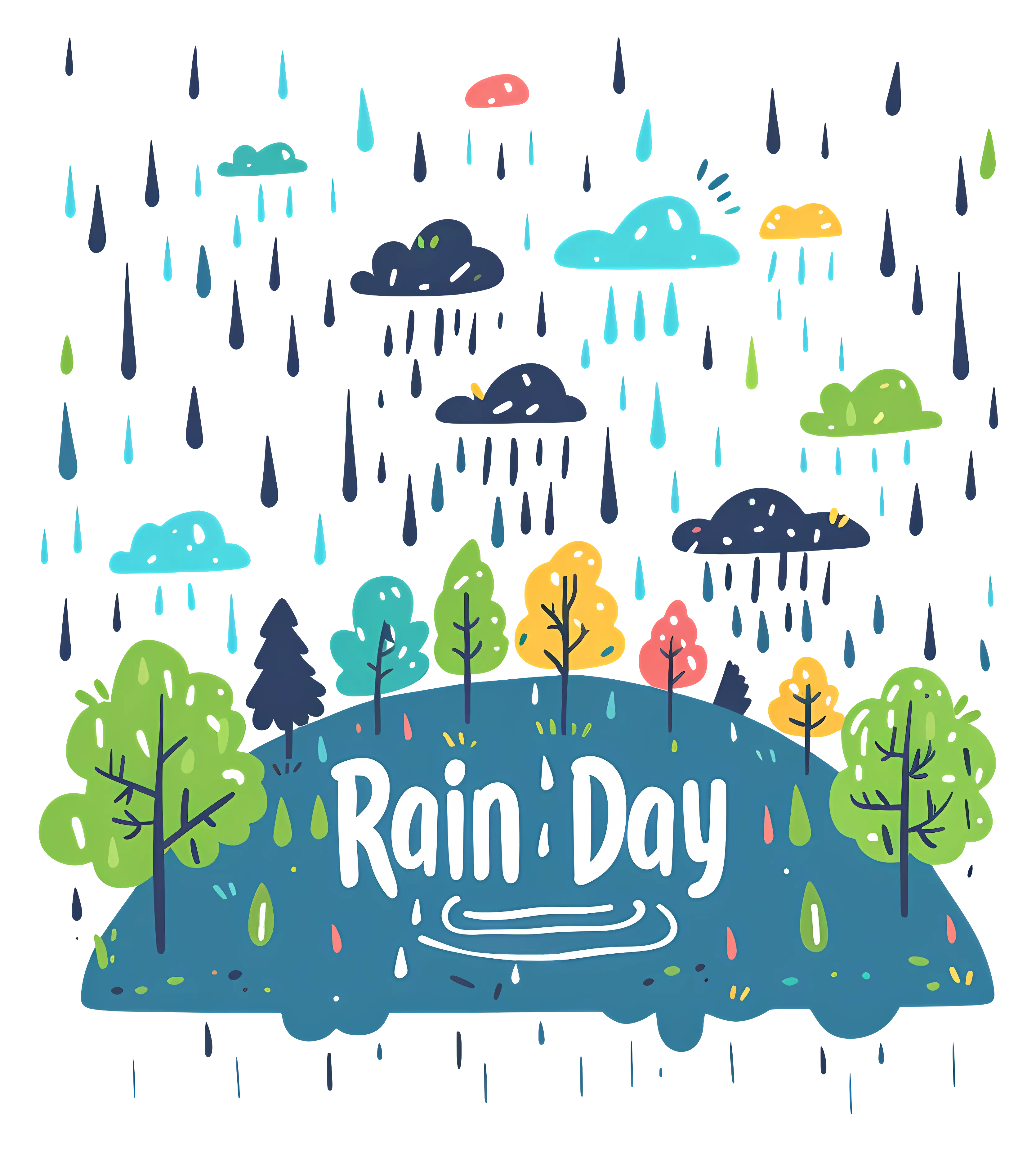 Rainy Day Nature Scene Illustration