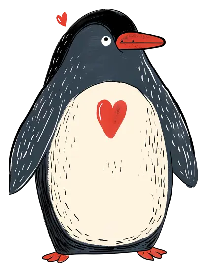 Cartoon Penguin with Red Heart