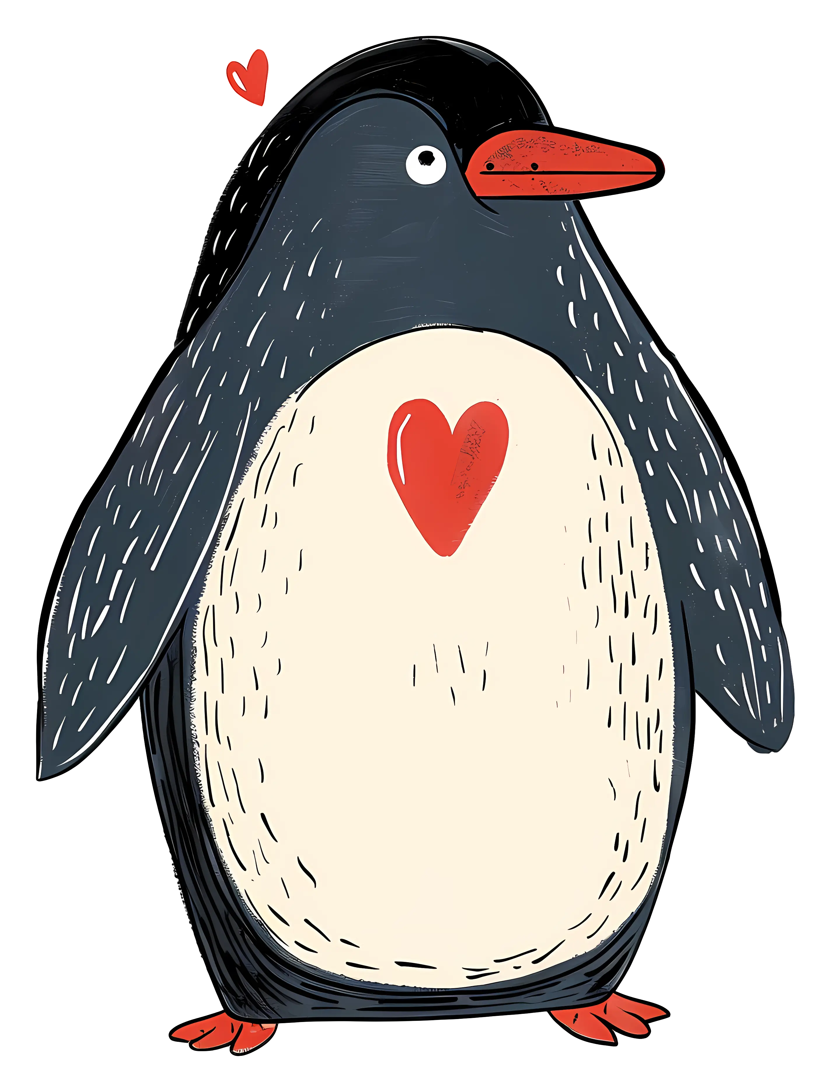 Cartoon Penguin with Red Heart