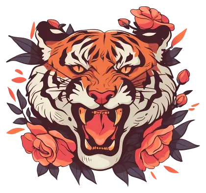 Fierce Tiger with Floral Accents