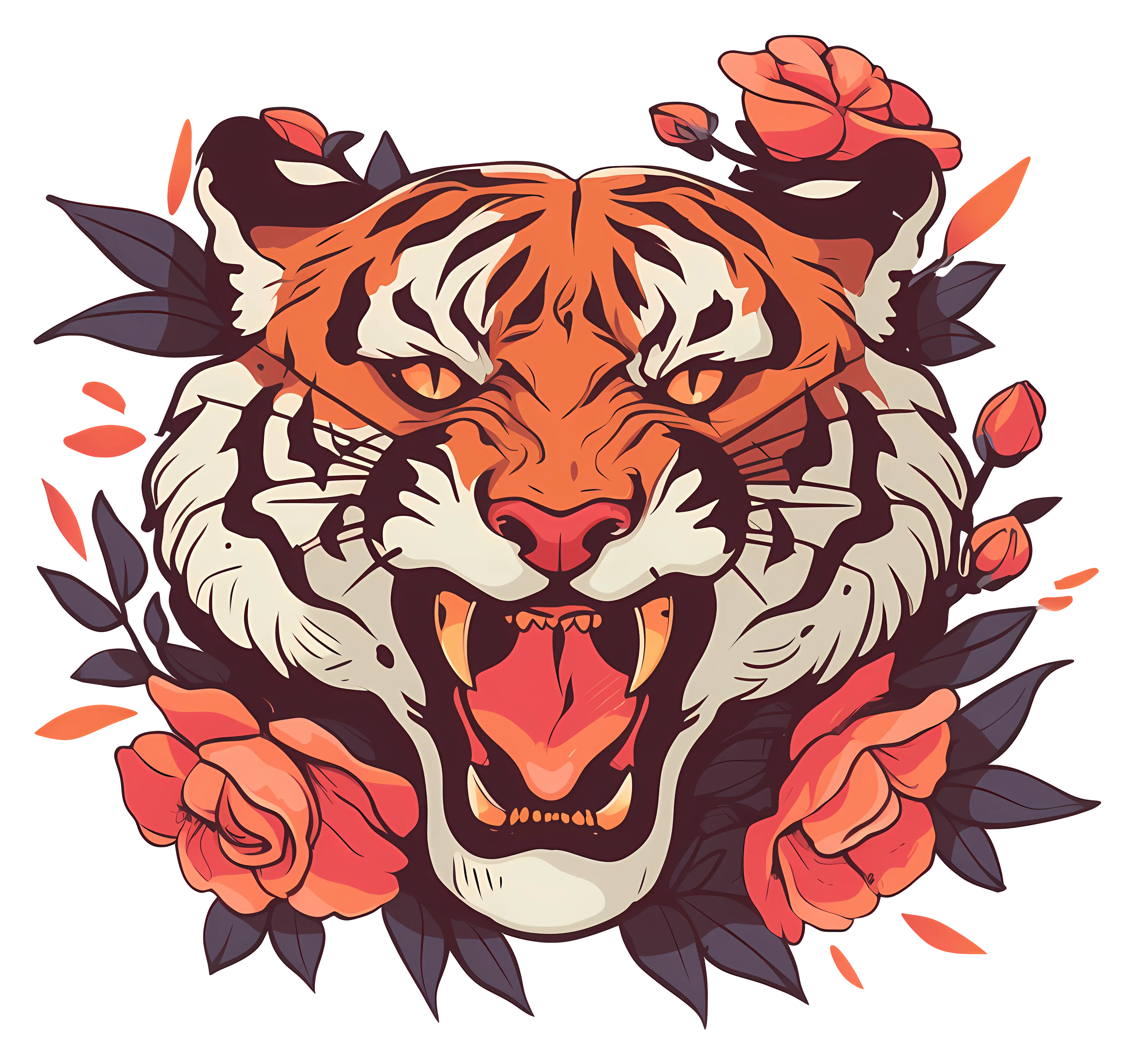 Fierce Tiger with Floral Accents