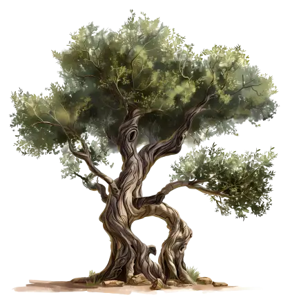 Ancient Twisted Tree with Dense Green Foliage