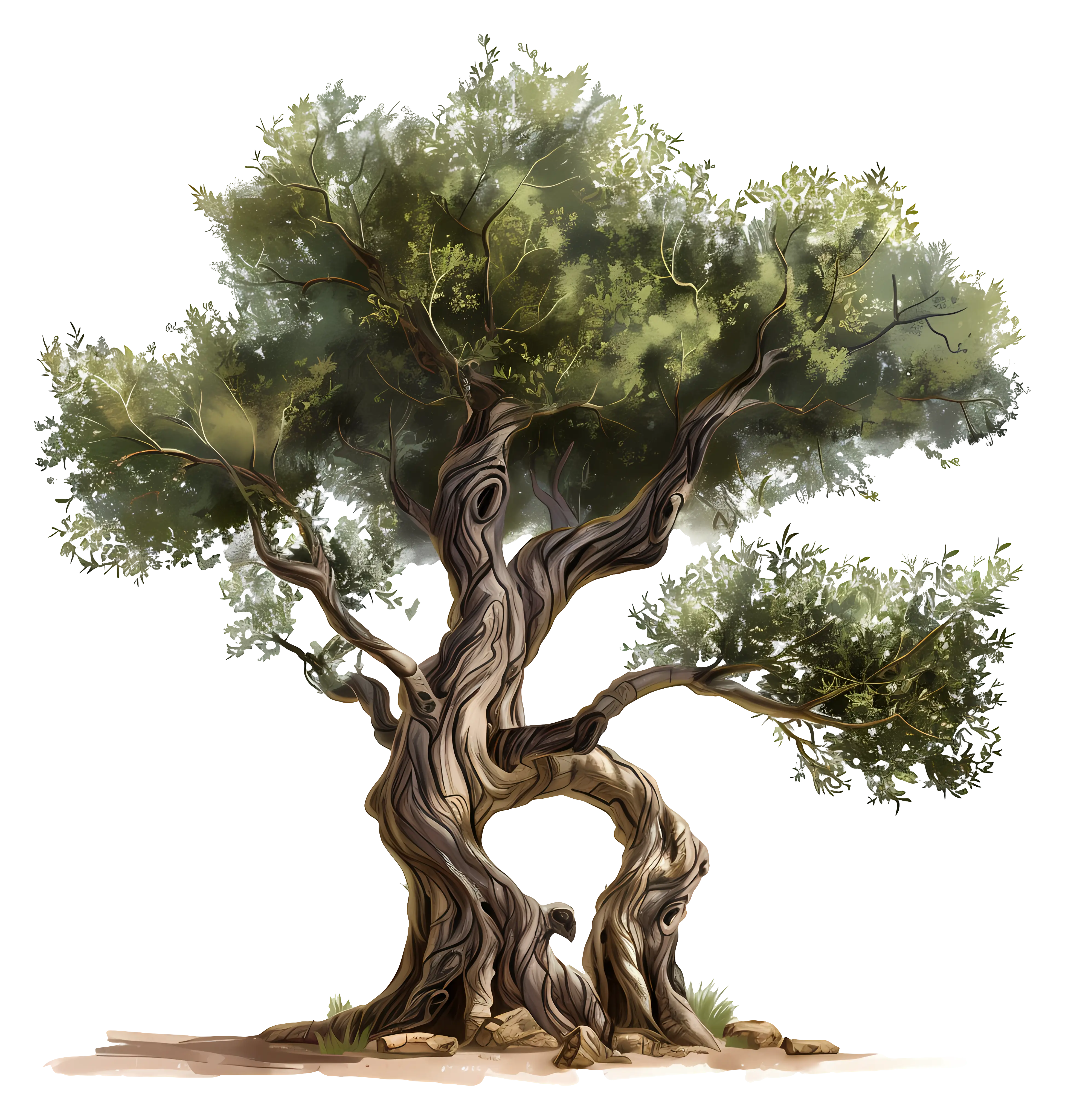 Ancient Twisted Tree with Dense Green Foliage