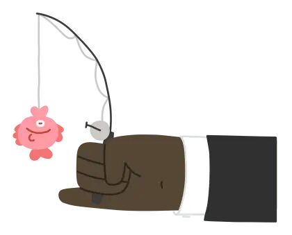 Hand Holding Fishing Hook with Toy Fish Illustration