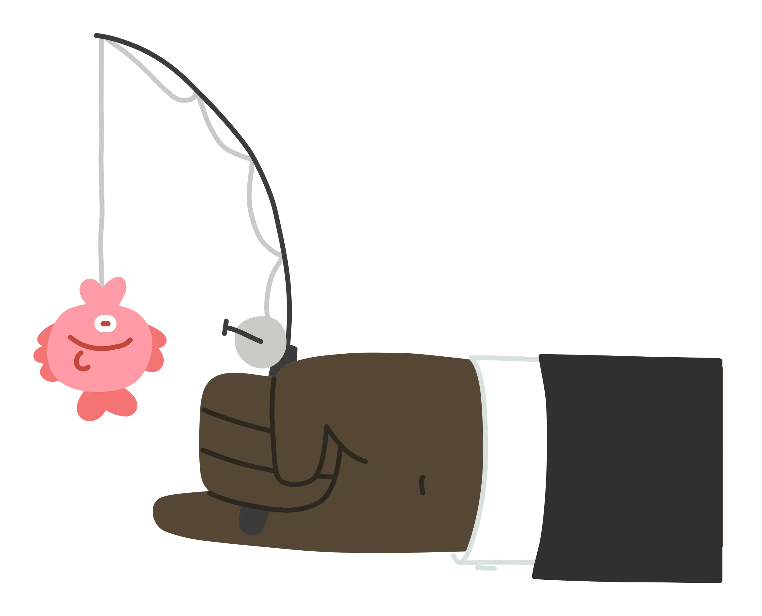 Hand Holding Fishing Hook with Toy Fish Illustration