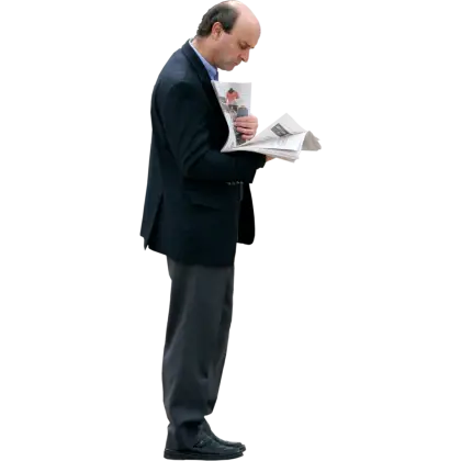 Man Reading Newspaper in Formal Attire