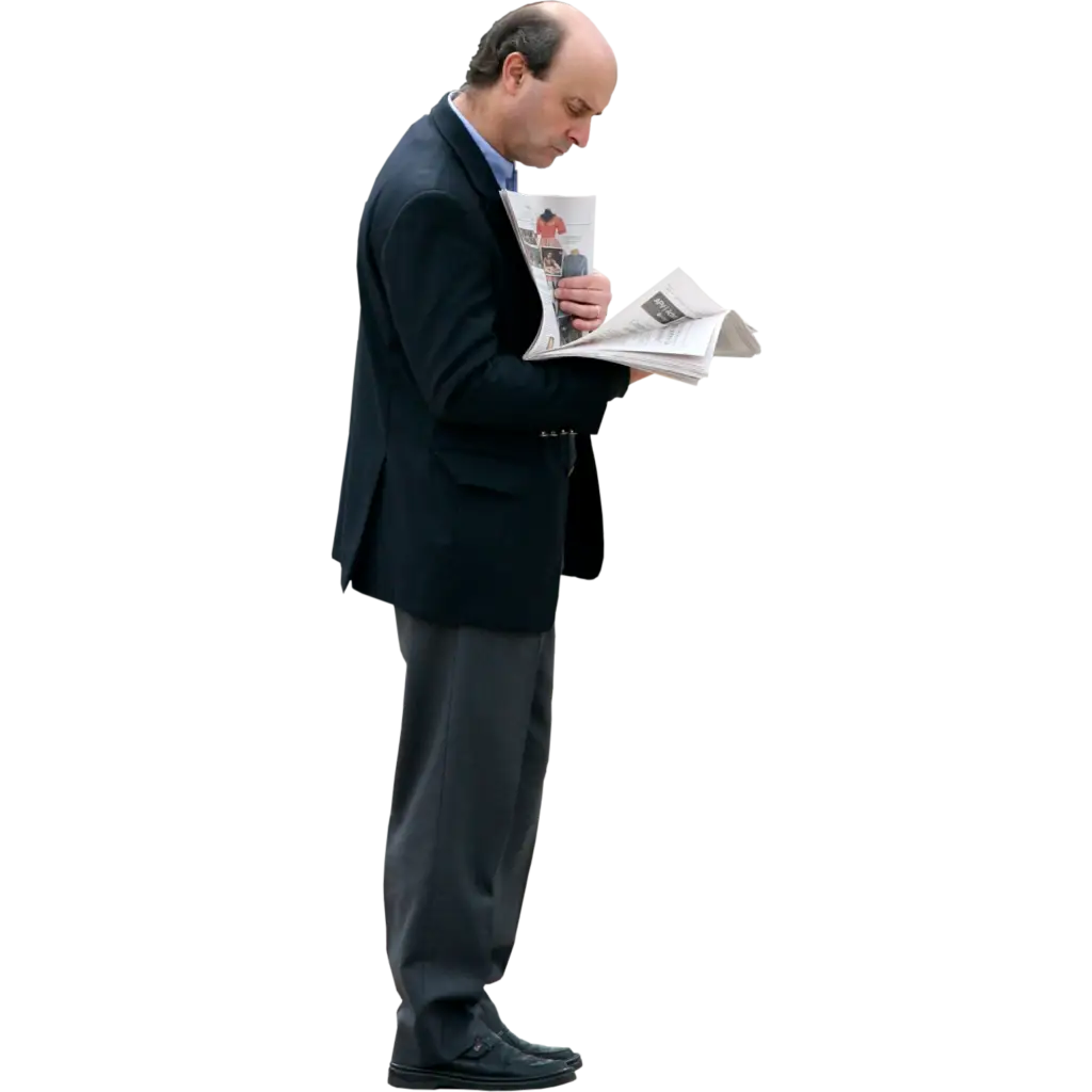Man Reading Newspaper in Formal Attire