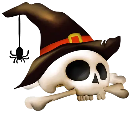 Skull with Witch Hat and Spider for Halloween